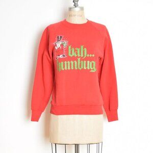 vintage 80s red sweatshirt SCROOGE print Bah Humbug raglan tee top shirt S M